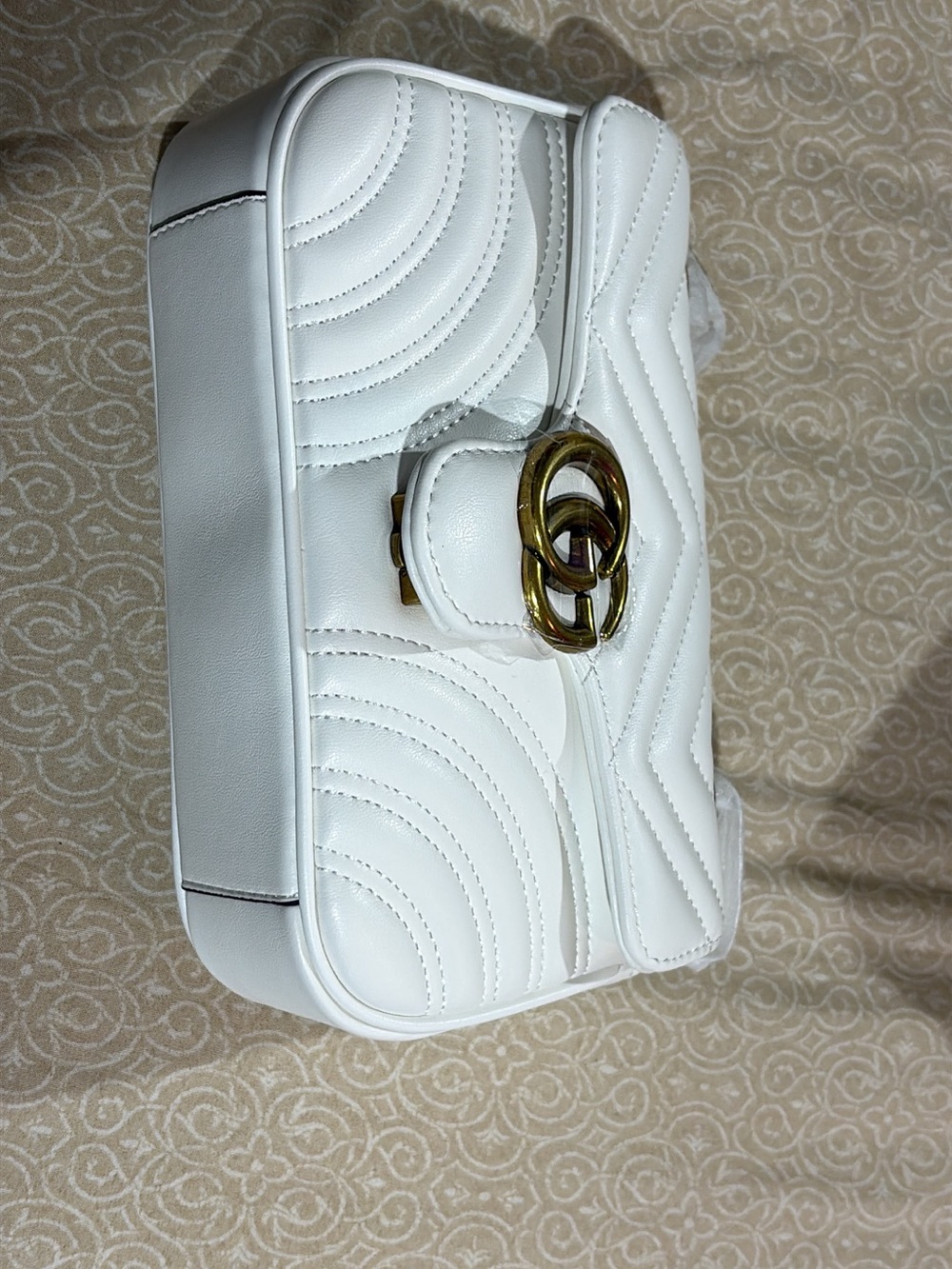 Gucci White Quilted Leather Crossbody with Gold Double-G Hardware